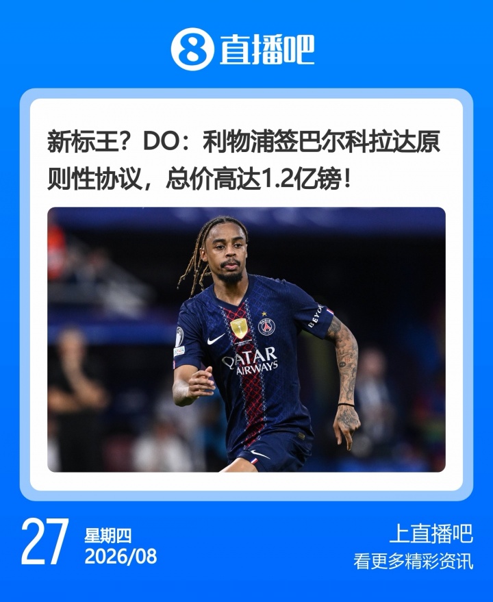 英“钞”疯了!利物浦总价1.2亿镑签巴尔科拉,超罗杰斯1.17亿镑